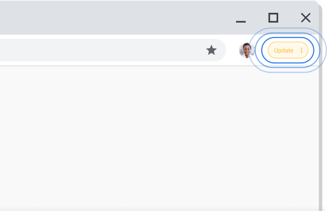 Rechterbovenhoek van het Chrome-browservenster waarin de updateprompt is gemarkeerd.