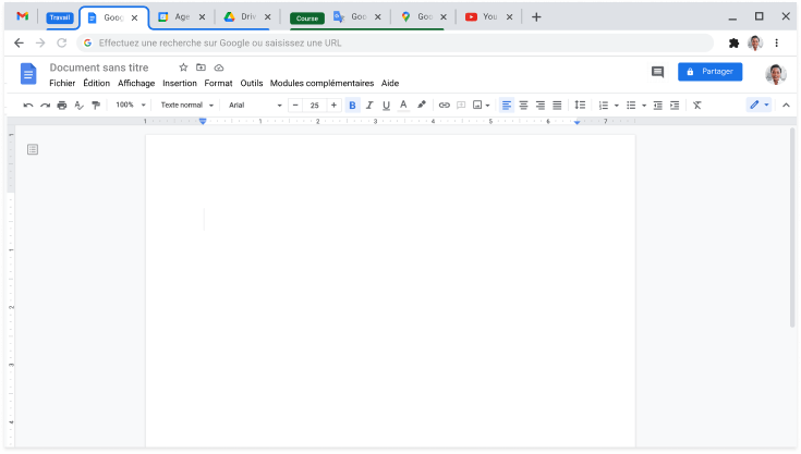 Fenêtre du navigateur Chrome affichant plusieurs onglets organisés en groupes.