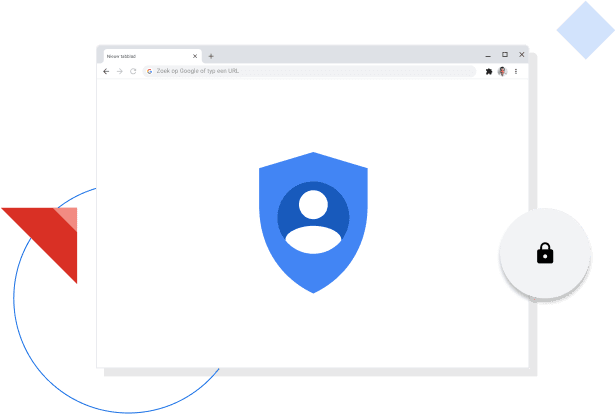 Chrome-browservenster met Google-privacy-icoon.