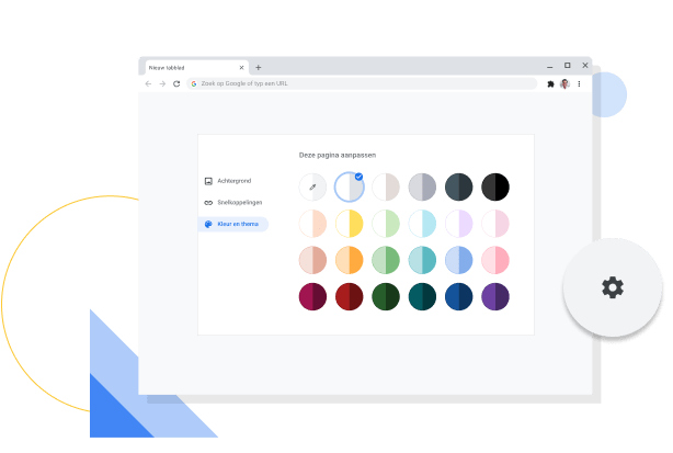 Afbeelding van het venster waarin je de kleuren en het thema van Chrome kunt aanpassen.