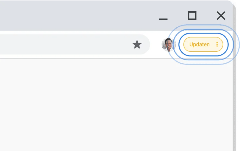 Een update in behandeling toepassen In de Chrome-UI wordt een melding weergeven dat er een update in behandeling is
