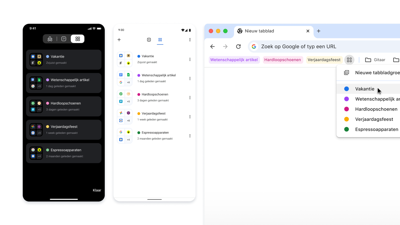 Tabbladgroepen op iOS-, Android- en desktopapparaten